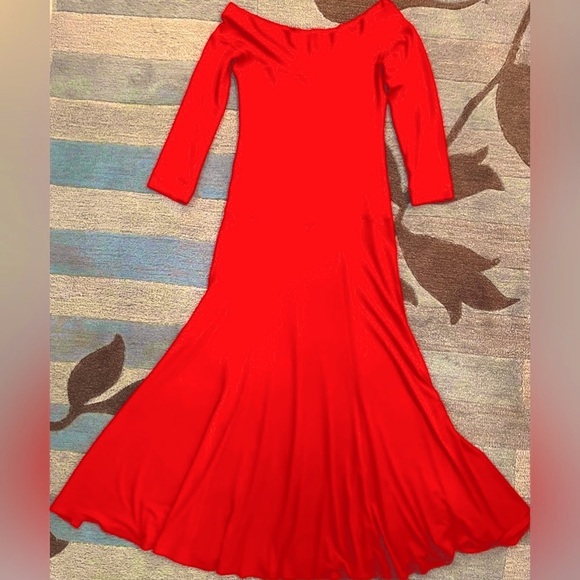 Eva Varro 3/4 Sleeve Off Shoulder Dropped Waist A-line Twirling Midi Dress Red - Picture 3 of 9
